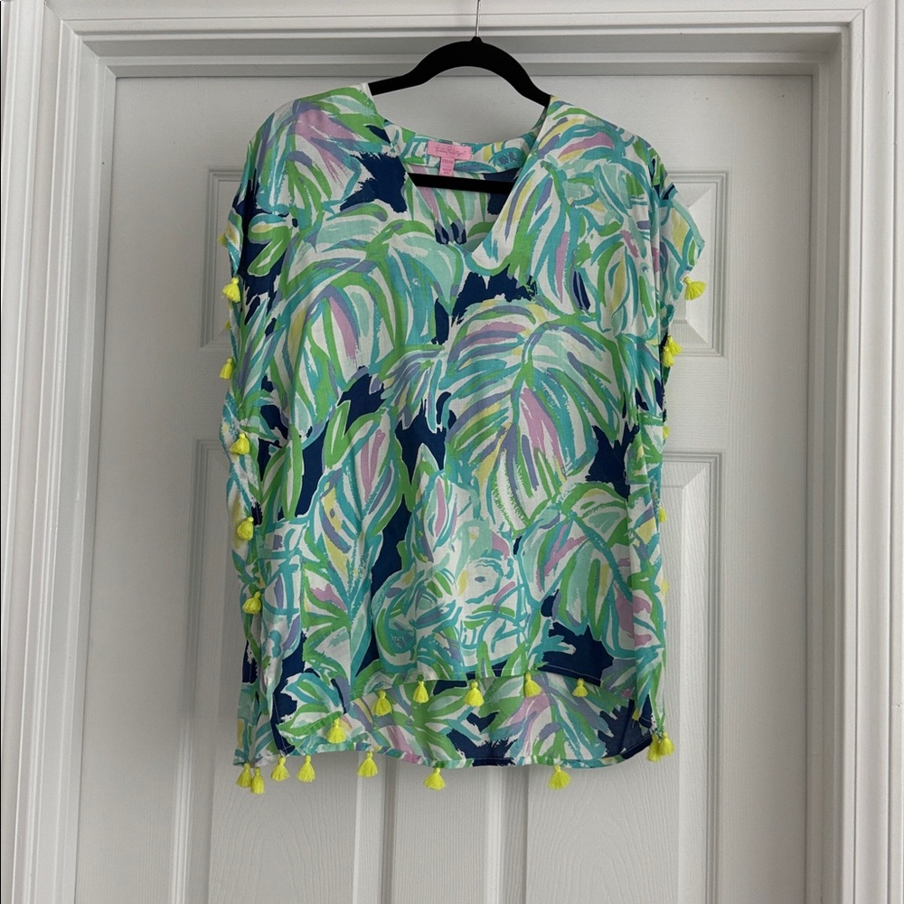Lilly Pulitzer Tropical Leaf Print Top with Tassels